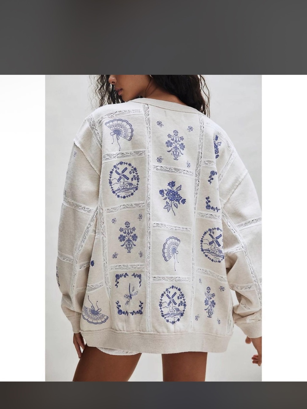 Free People Rudy Lace Embroidered Sweatshirt size small NWT - Picture 2 of 2